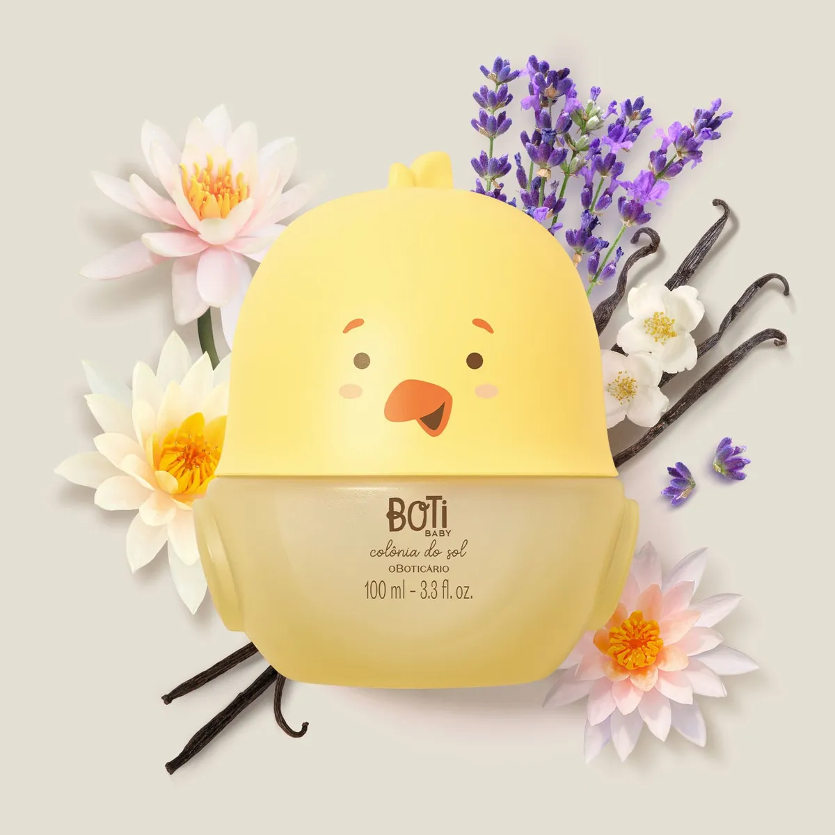 Colônia Boti Baby Sol com fragrância floral-frutada para uso diurno.