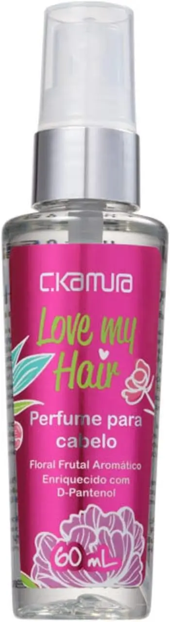 Perfume para cabelo C.Kamura Love My Hair frasco rosa 60ml com fragrância floral frutal aromática enriquecida com D-Pantenol.