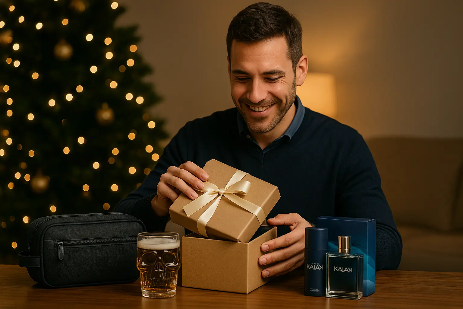 presentes para homens amigo secreto com nécessaire, caneca caveira e kit de perfume masculino