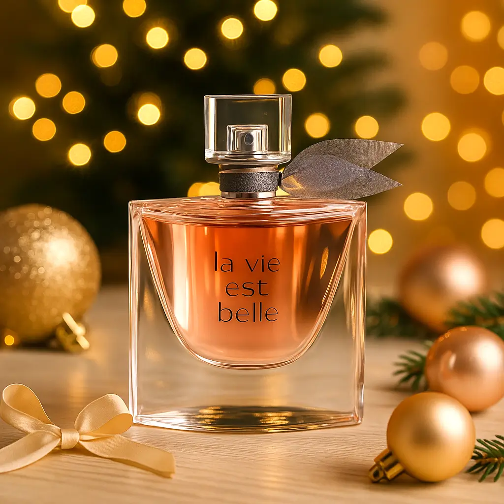 La Vie Est Belle perfume feminino para presentear no Natal em cenário natalino