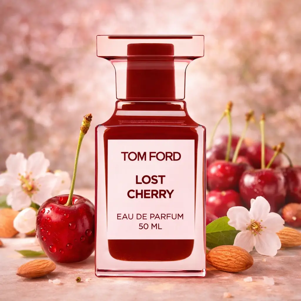 Perfume de cereja Tom Ford Lost Cherry Eau de Parfum 10 ml em frasco elegante, ideal para usar no verão sem pesar