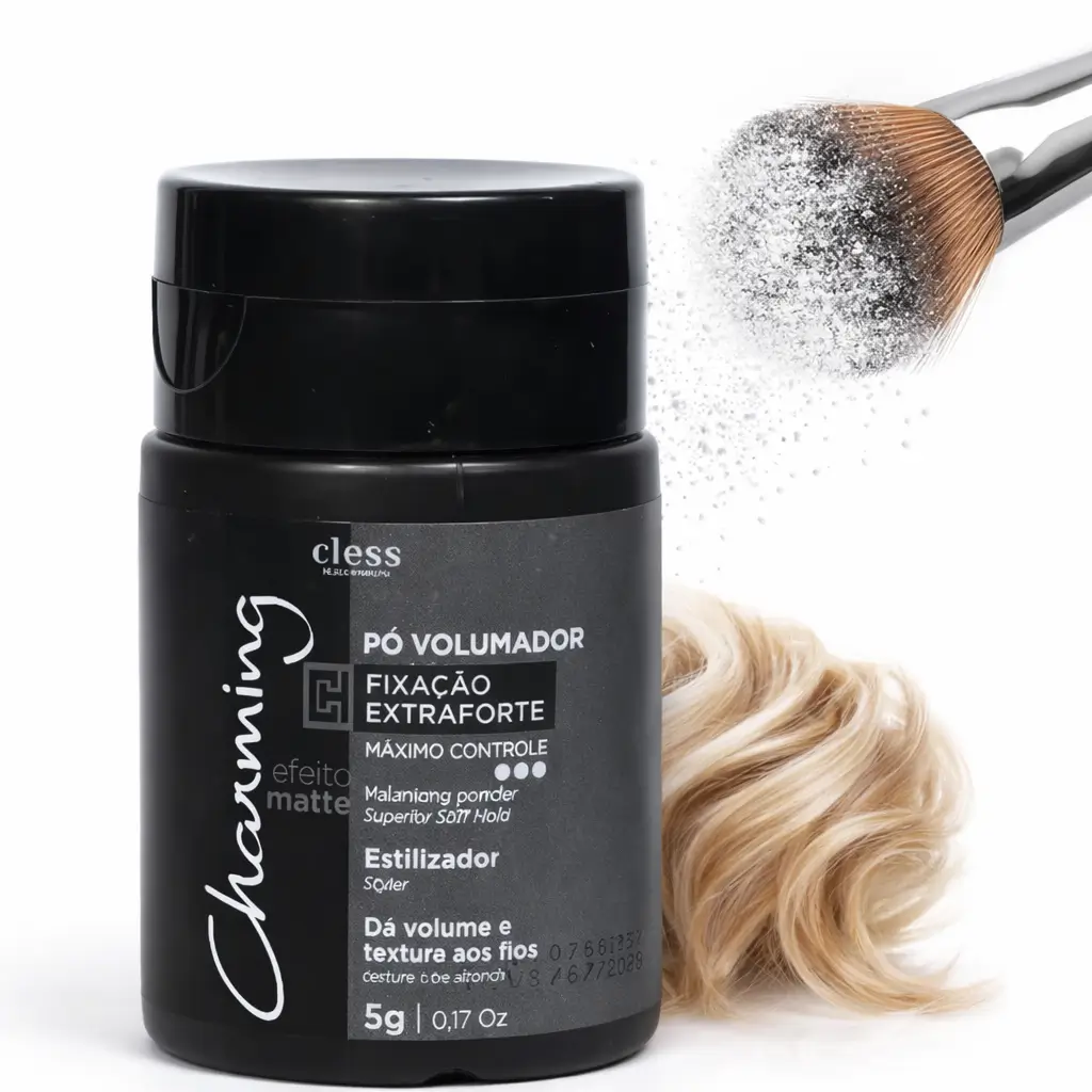 Pó volumador Charming efeito matte para cabelo fino no verão, ideal para dar volume sem pesar e controlar a oleosidade.