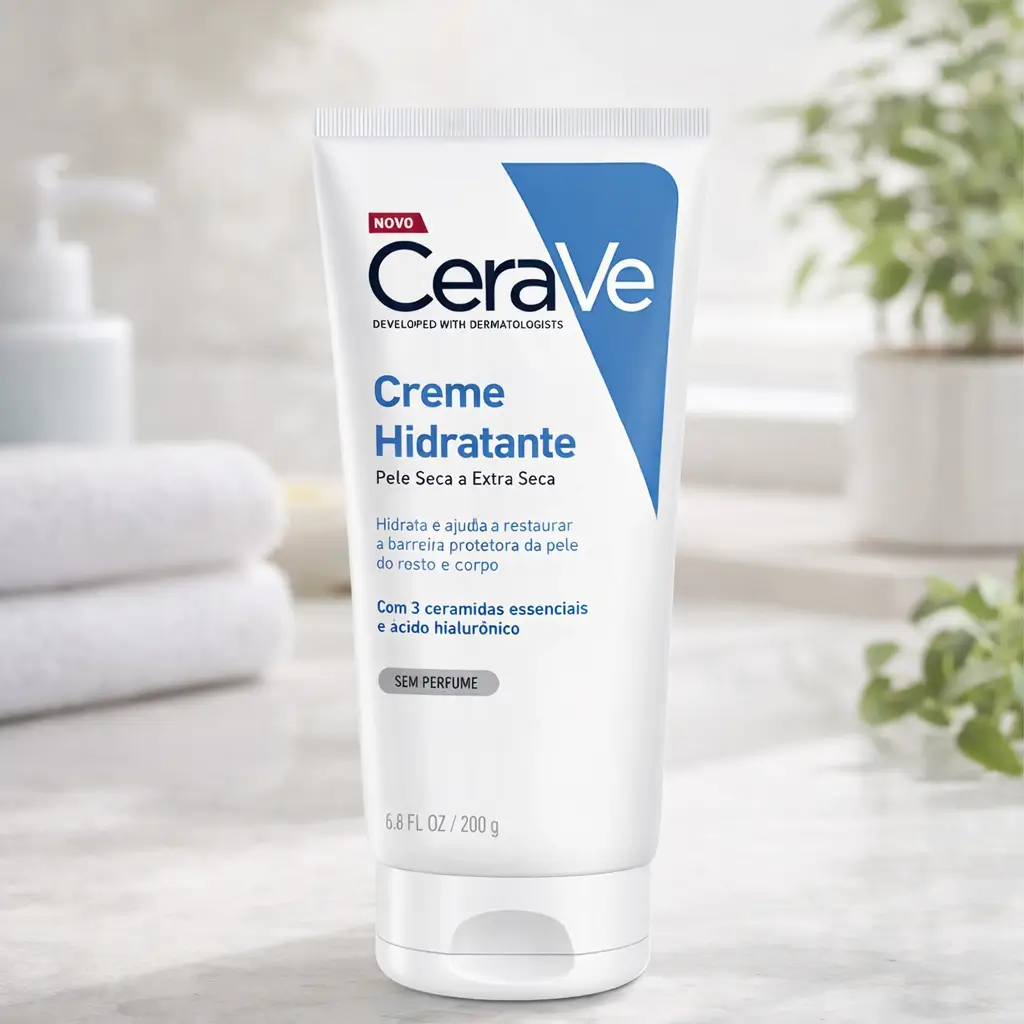 CeraVe Creme Hidratante corporal 200g em cenário de skincare no tema melhor contorno dos olhos por preço