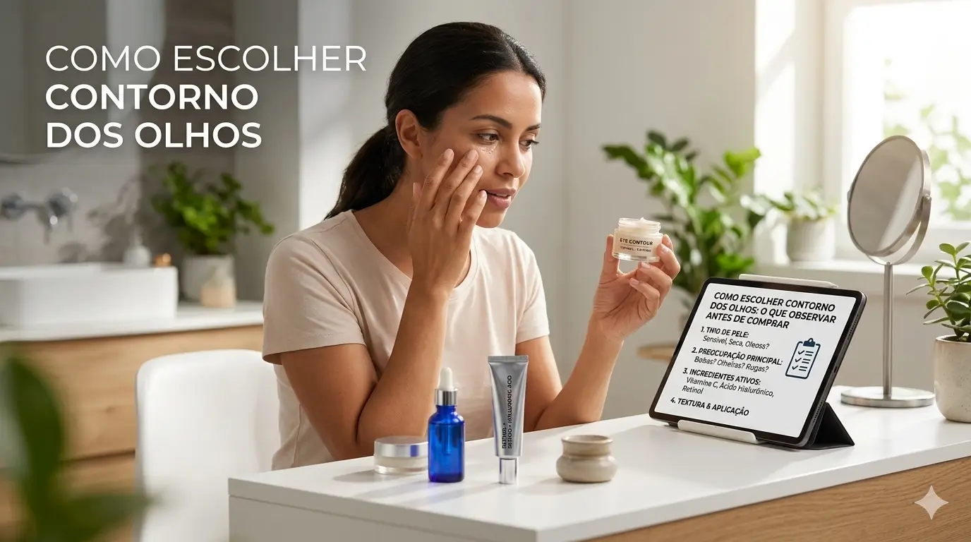 Mulher aprendendo como escolher contorno dos olhos antes da compra