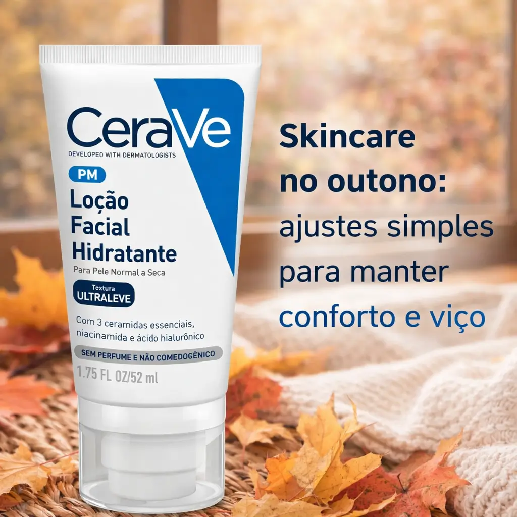 CeraVe loção facial hidratante para skincare no outono com foco em conforto e viço