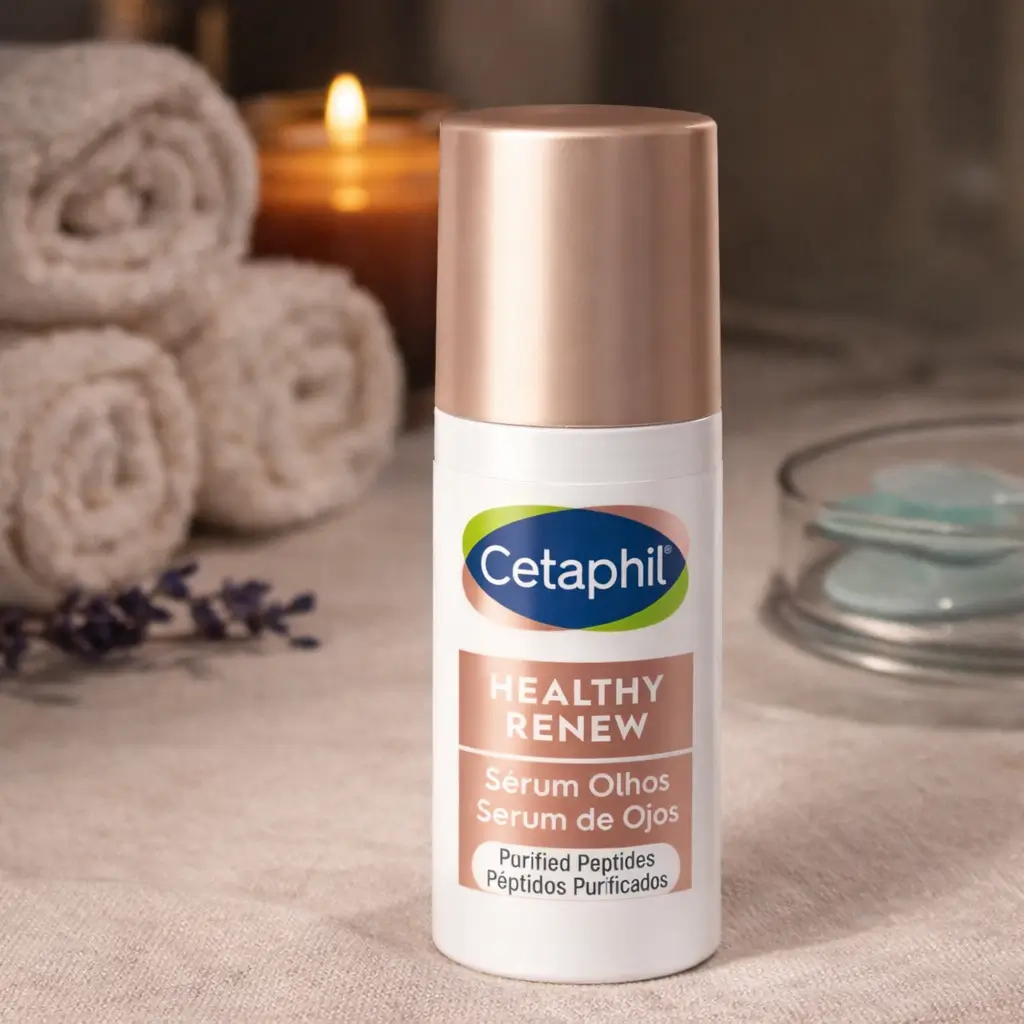 Cetaphil Healthy Renew Sérum Para Olhos em cenário de rotina noturna para a área dos olhos