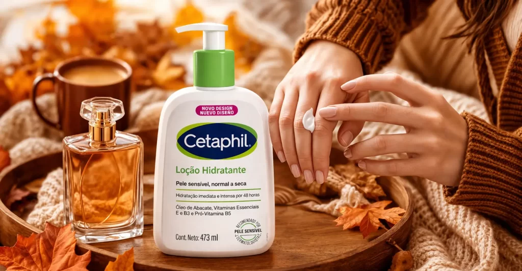 Cetaphil Loção Hidratante em composição sobre como combinar perfume e hidratante no outono