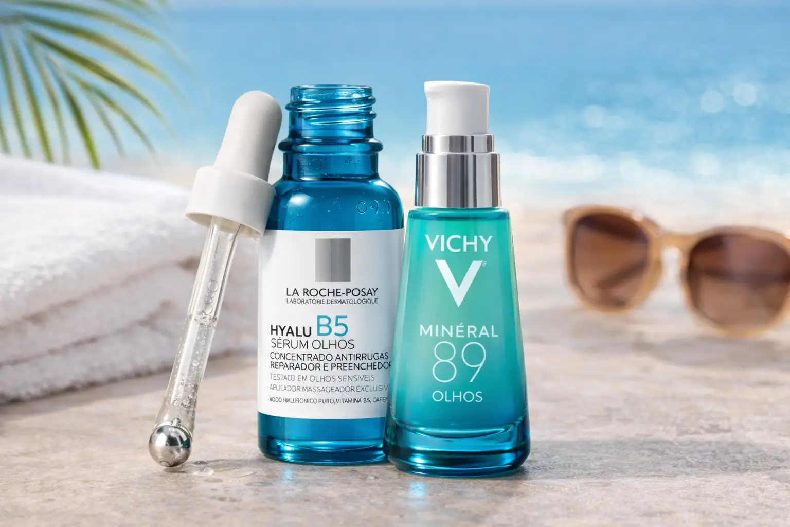 Produtos leves para contorno dos olhos para calor em cenário fresco e iluminado