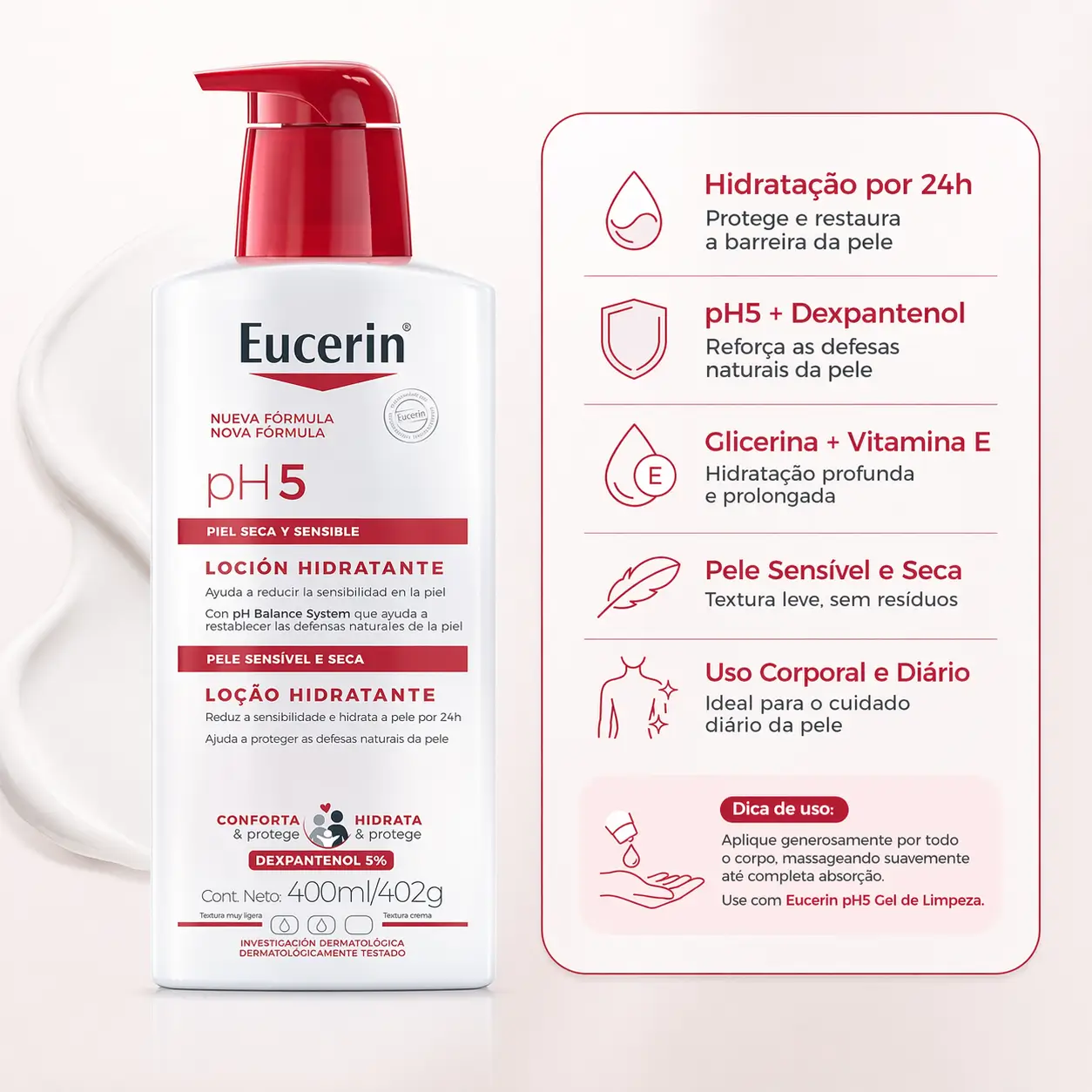 Eucerin pH5 loção hidratante corporal para banho no outono e cuidado da pele sensível e seca.
