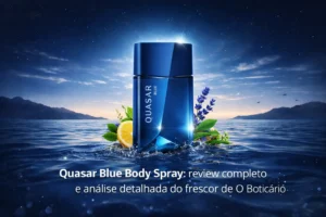 Quasar Blue Body Spray em imagem de destaque com cenário aquático e atmosfera fresca