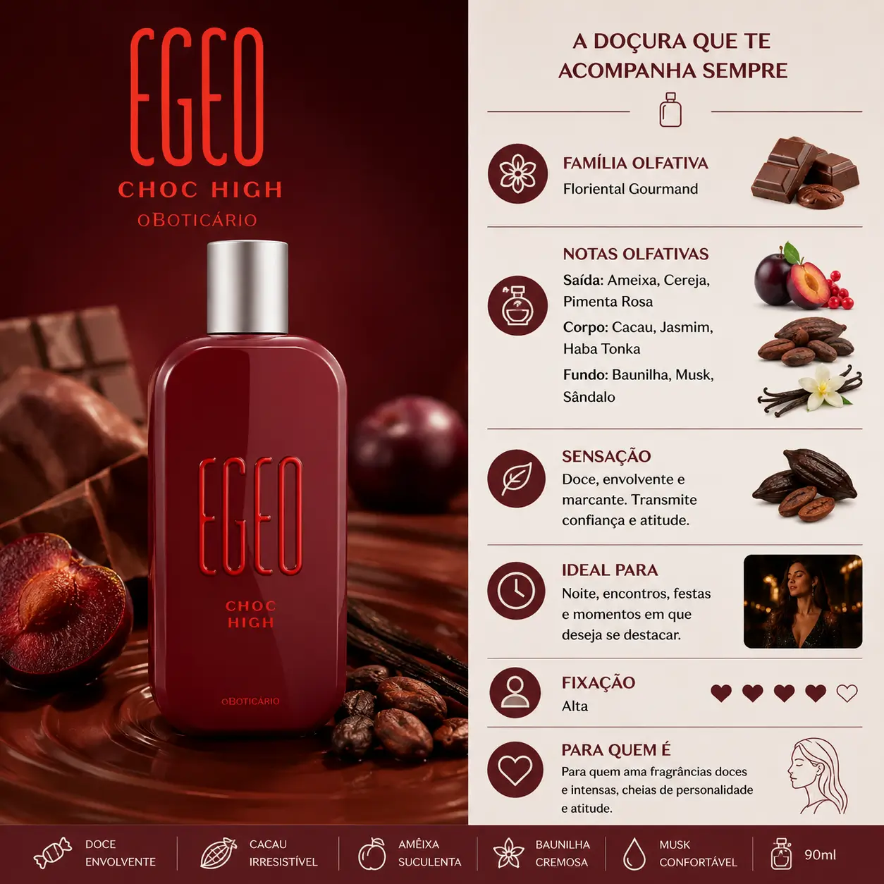 Perfume Egeo Choc High do Boticário com notas doces e intensas, destaque entre os melhores perfumes para dias frios