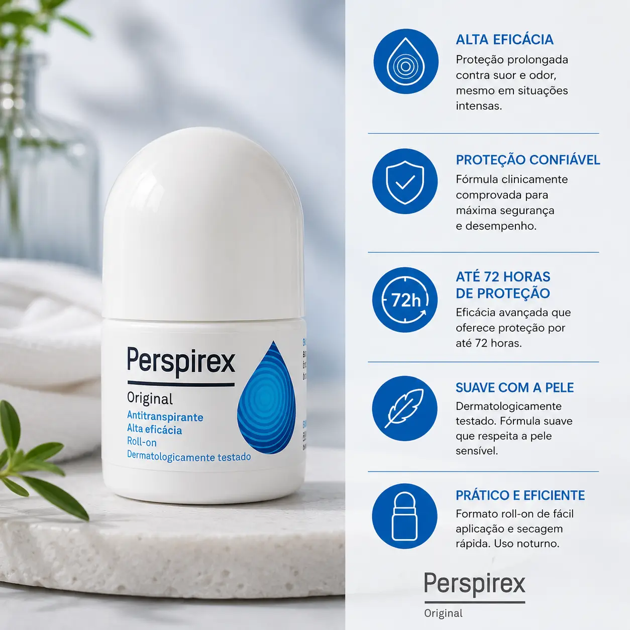 Perspirex roll-on antitranspirante alta eficácia com proteção prolongada ideal para quem busca cheiro de rica no calor