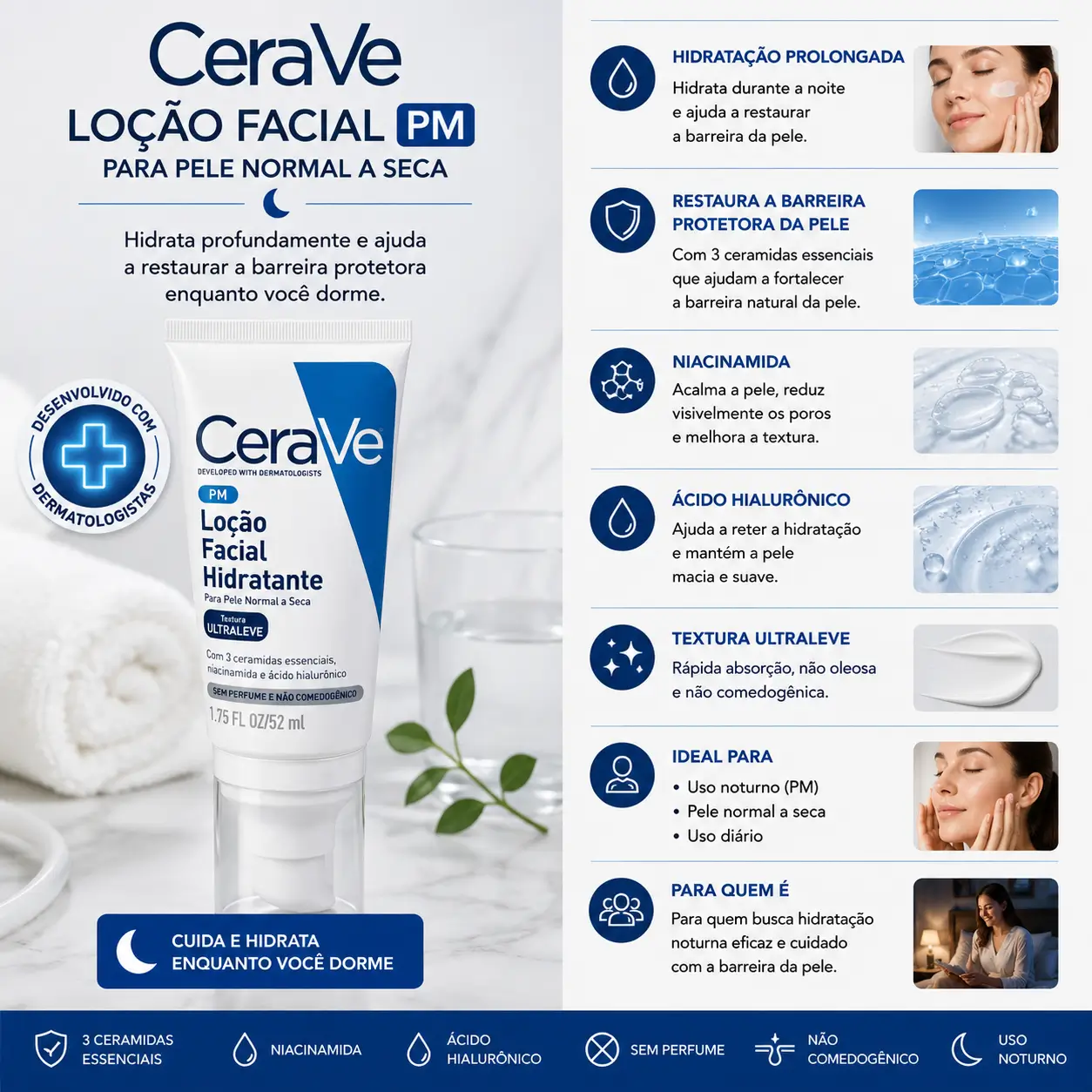 Cuidados com a Pele no Inverno com CeraVe Loção Facial PM hidratante para pele normal a seca