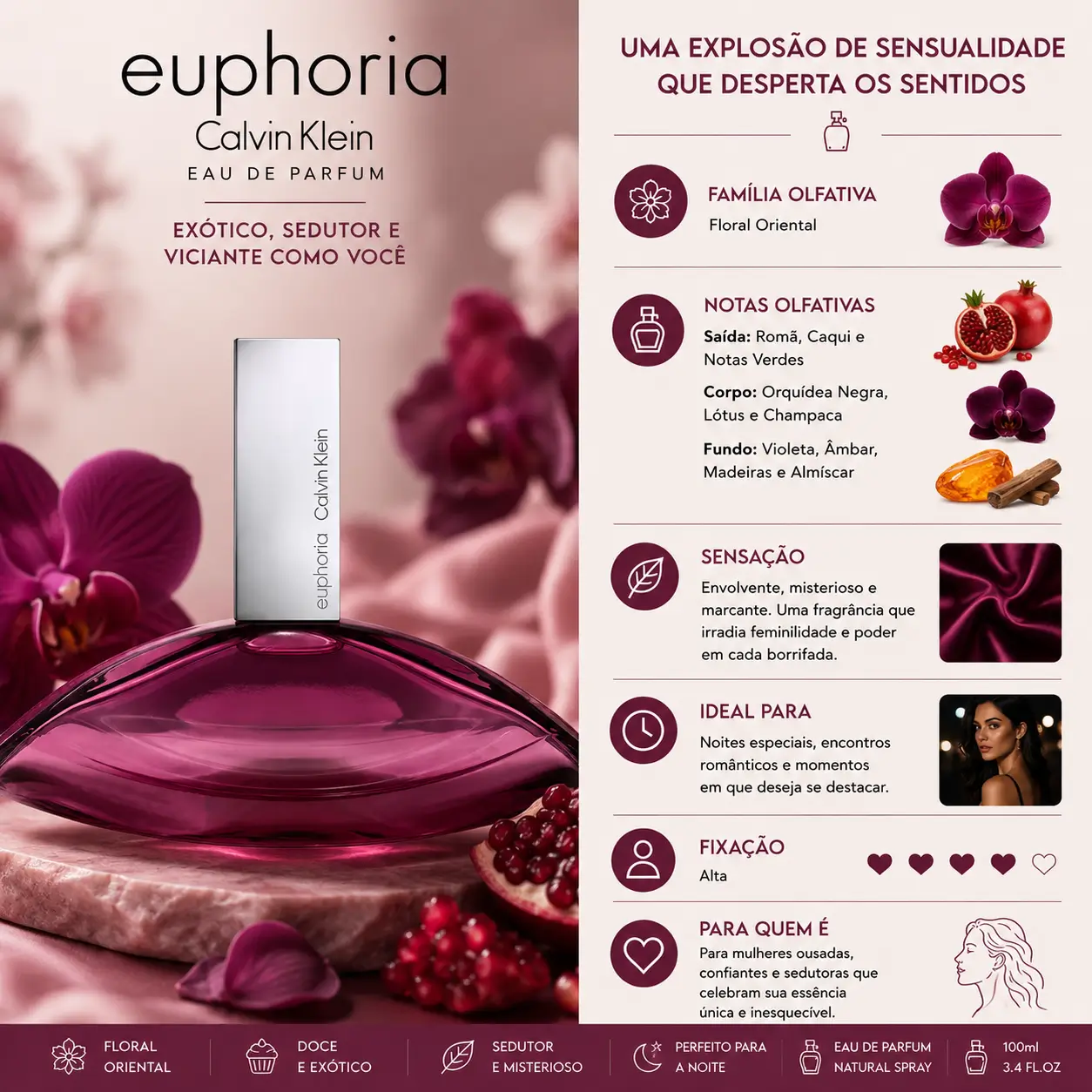 Perfume Calvin Klein Euphoria EDP com notas florais orientais, ideal para perfumes femininos elegantes para o frio