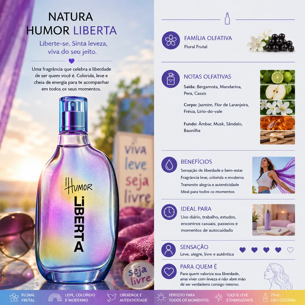 Natura Humor Liberta em cenário leve e sensorial representando liberdade e bem-estar no artigo Natura Humor vale a pena