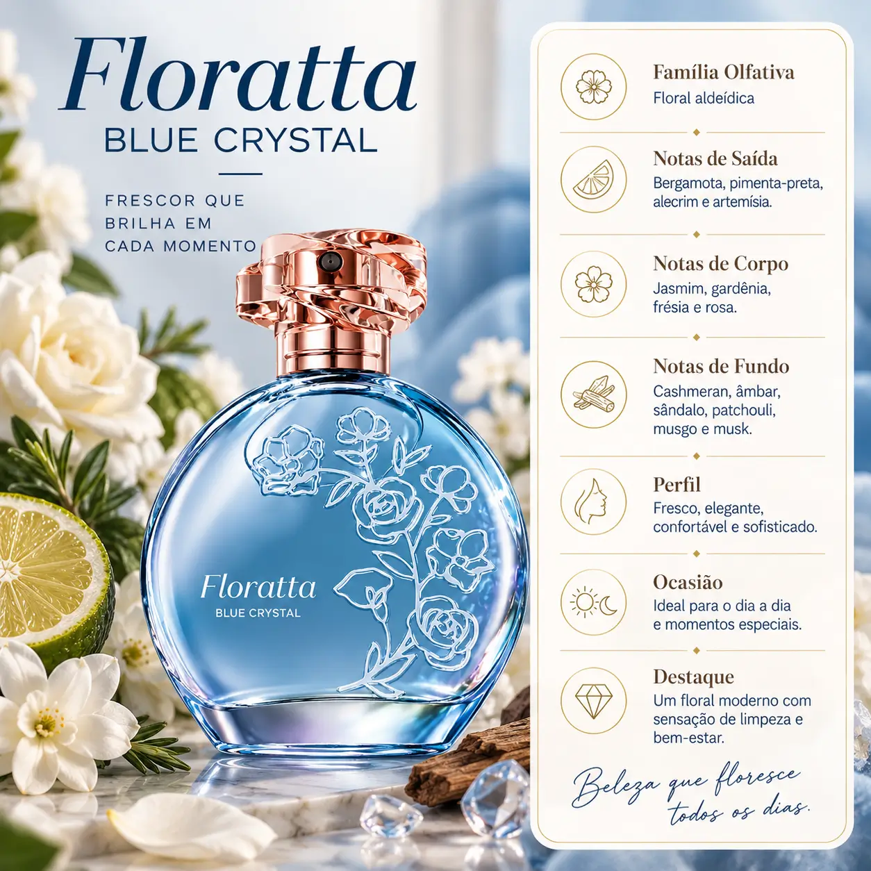 Floratta Blue Crystal 75 ml com notas e características do perfume
